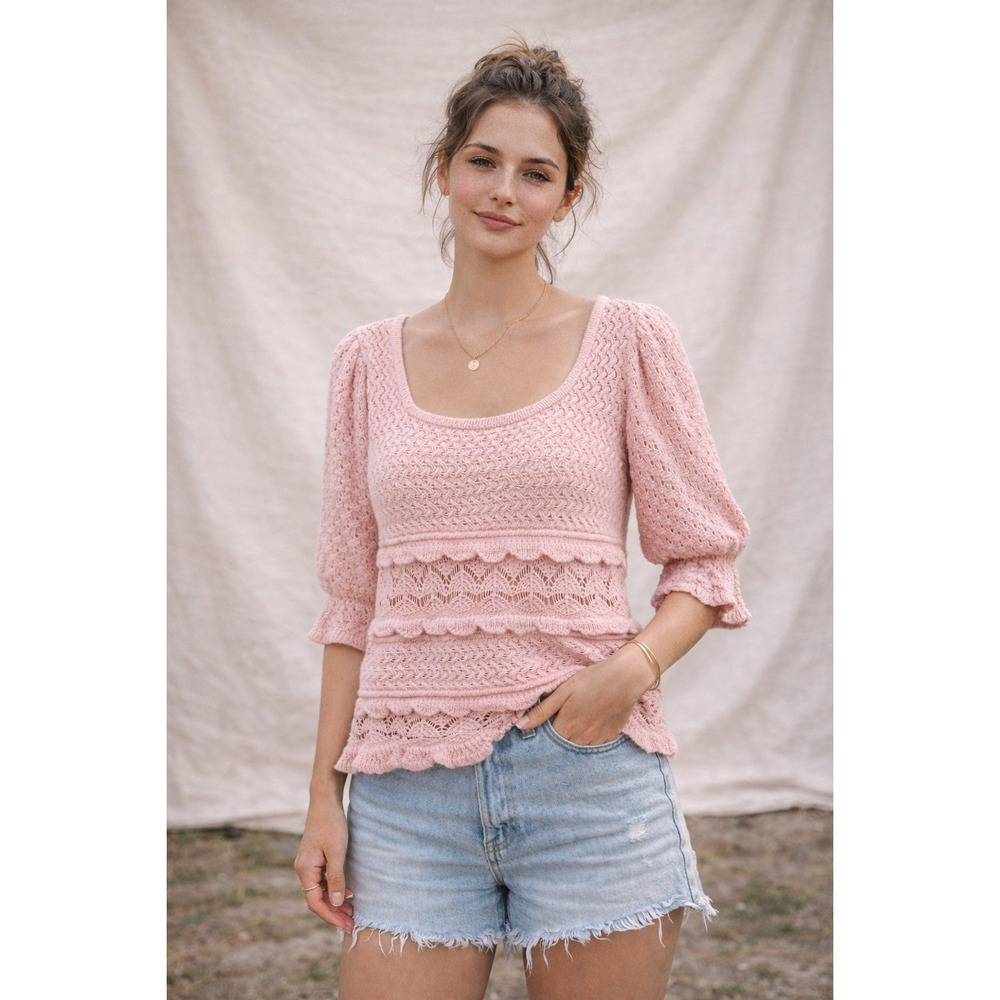 Q+A Crochet Milkmaid Boho Feminine‎ Romantic 100% Cotton Boho Top, Small